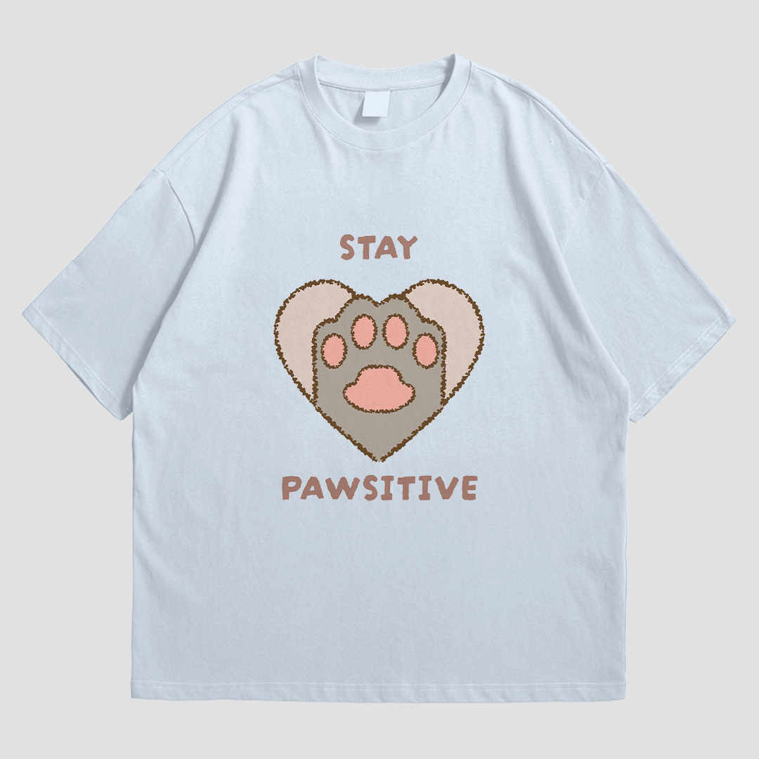 T-Shirt - Stay Pawsitive - T-Shirt | Buy at Uni Wear - S Light Blue