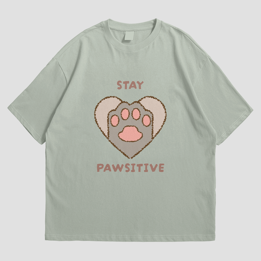 T-Shirt - Stay Pawsitive - T-Shirt | Buy at Uni Wear - S Sage